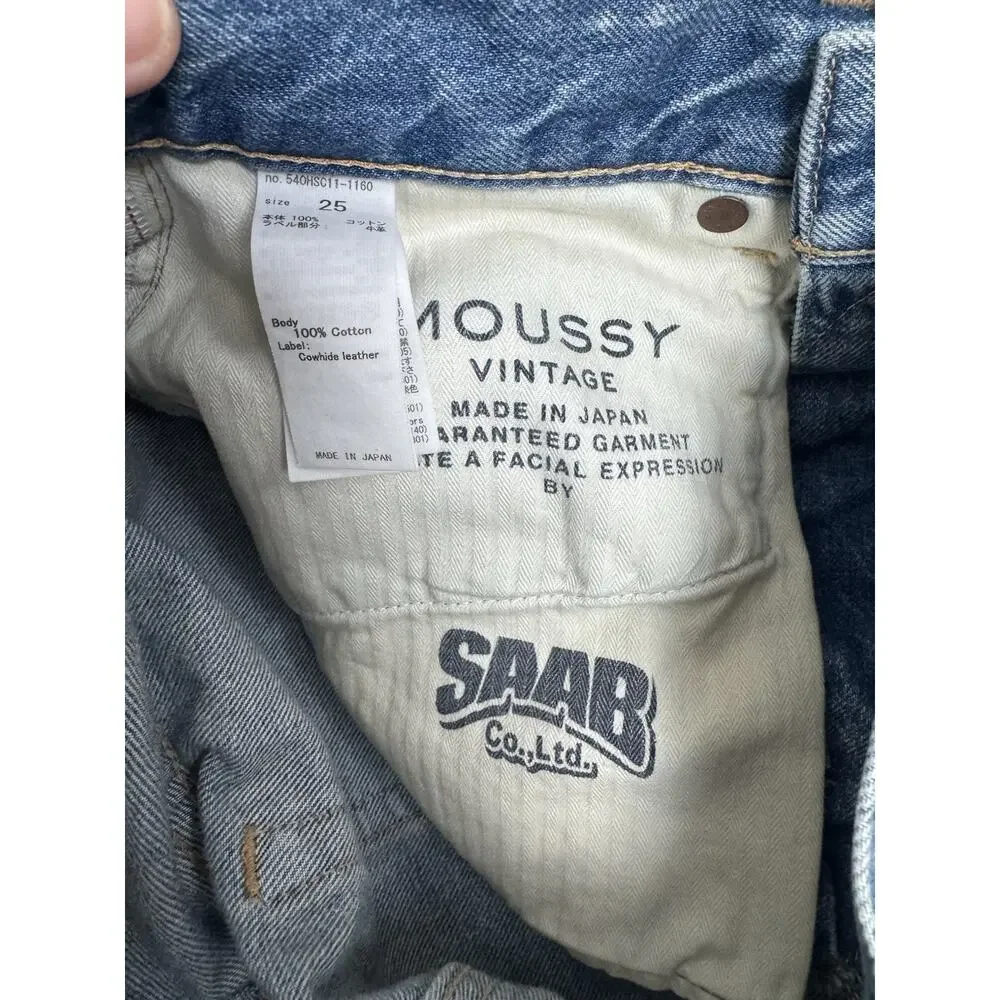 Moussy Vintage Graterford Long Denim Shorts Womens 25 Blue Button Fly Distressed
